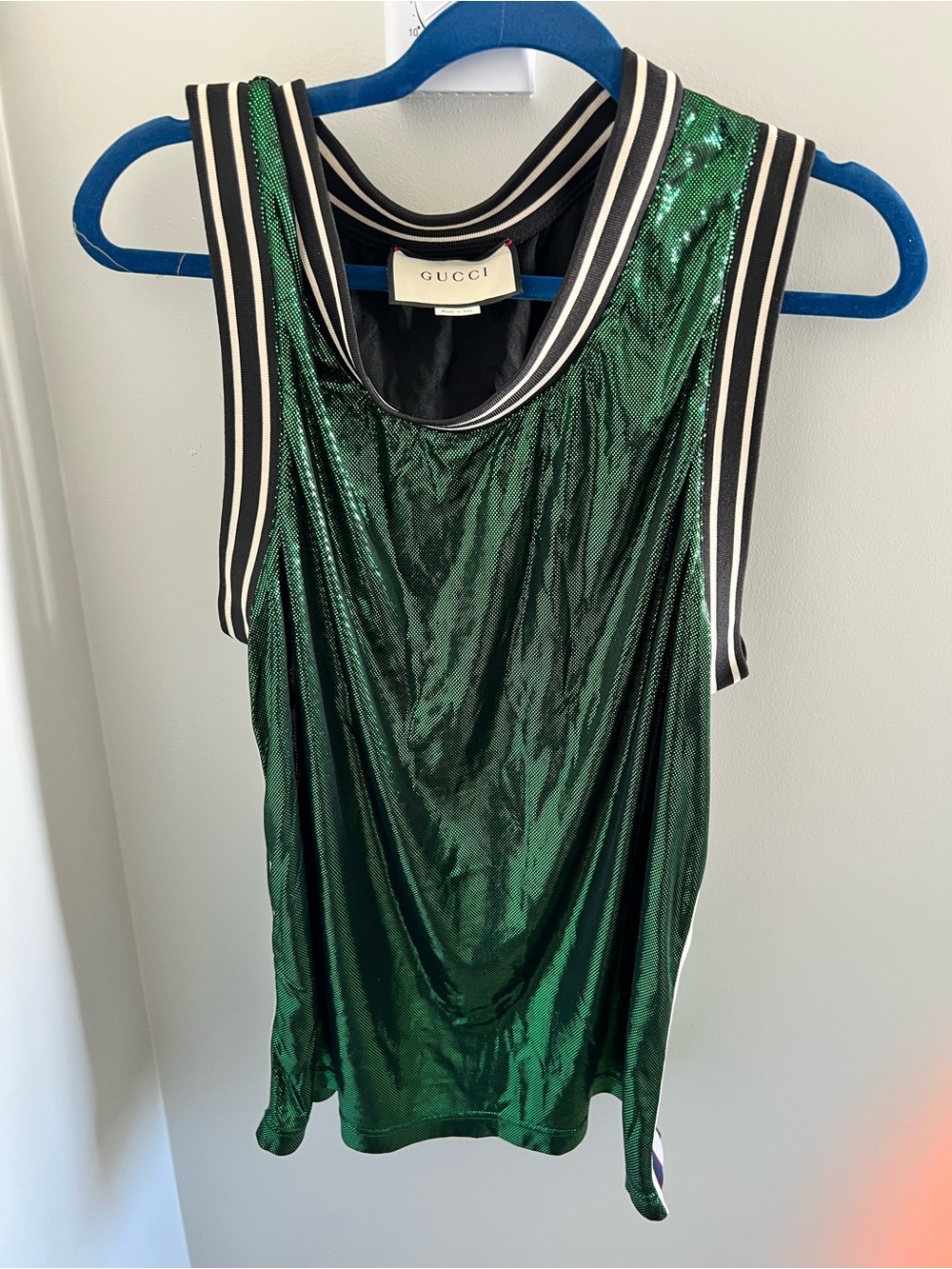 Gucci Metallic Emerald Green Sleeveless Jersey Tank